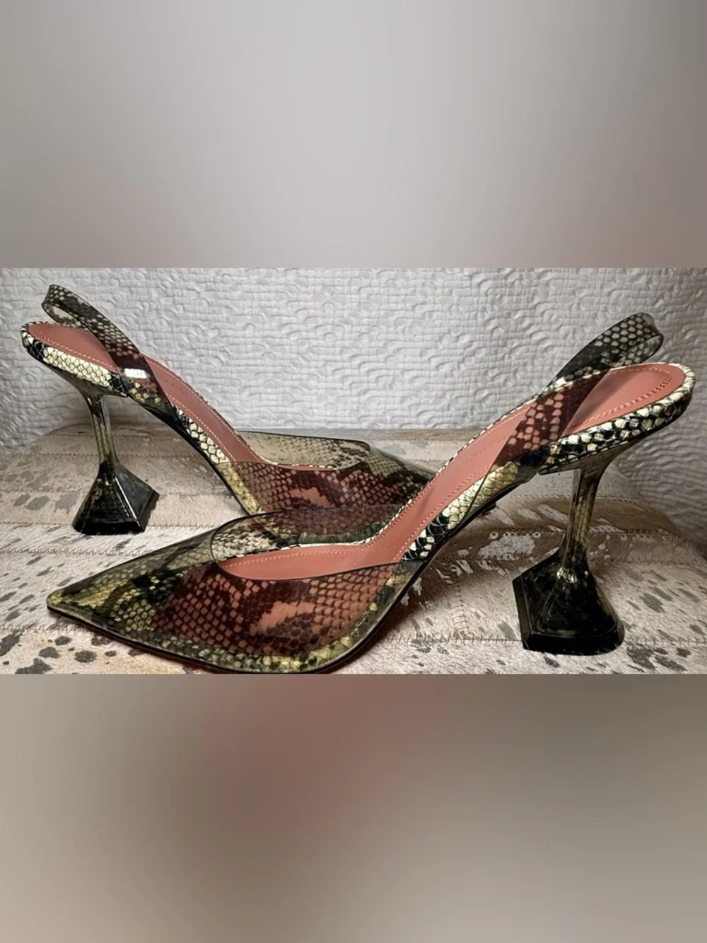 Amina Muaddi Holli Glass 95 Slingback Pumps Snake Print  SZ 36 US 6 - Picture 16 of 16